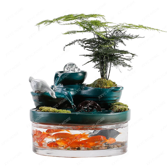 Flowing Glass Fish Globe Living Room Small Ecological Landscaping Full Set Cycle