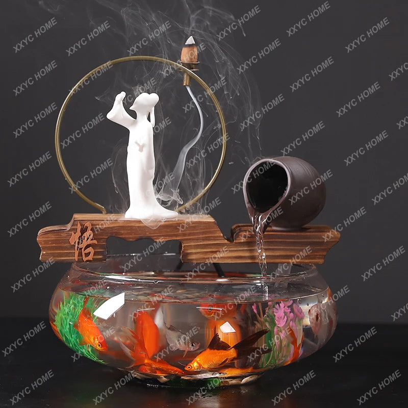 Creative Mini Glass Fish Tank Aquarium Self-Circulation Home Living Room