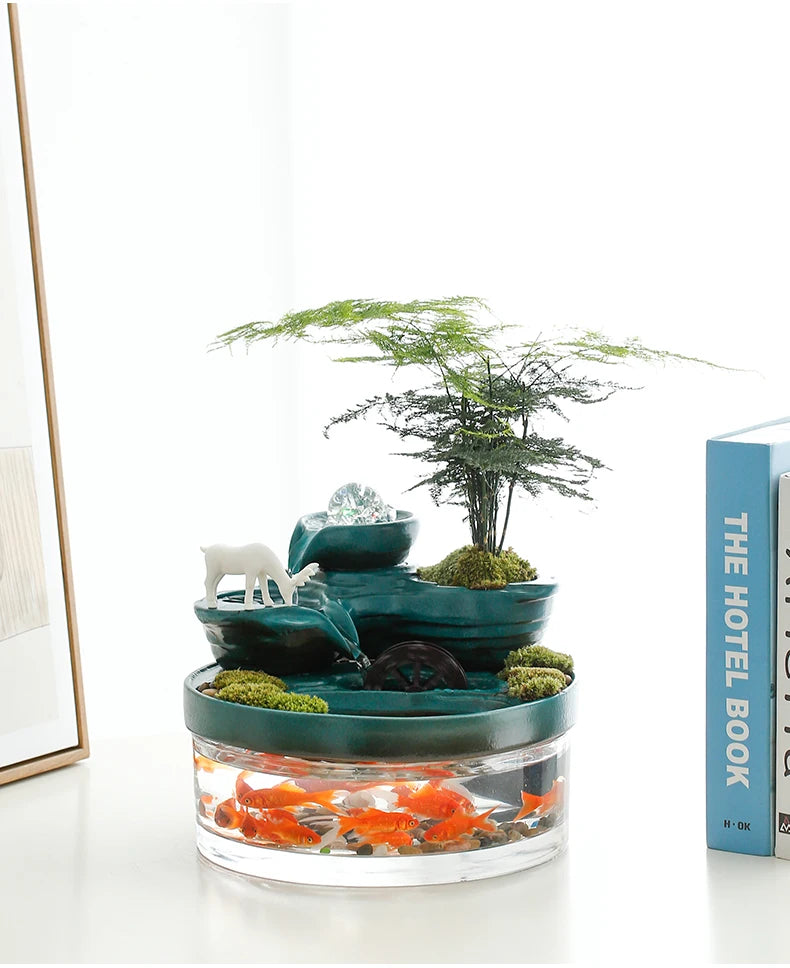 Flowing Glass Fish Globe Living Room Small Ecological Landscaping Full Set Cycle